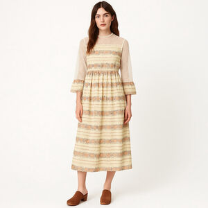 Vintage Elen Henderson Prairie Dress Sheer Sleeves Floral Midi Maxi Canada fit S